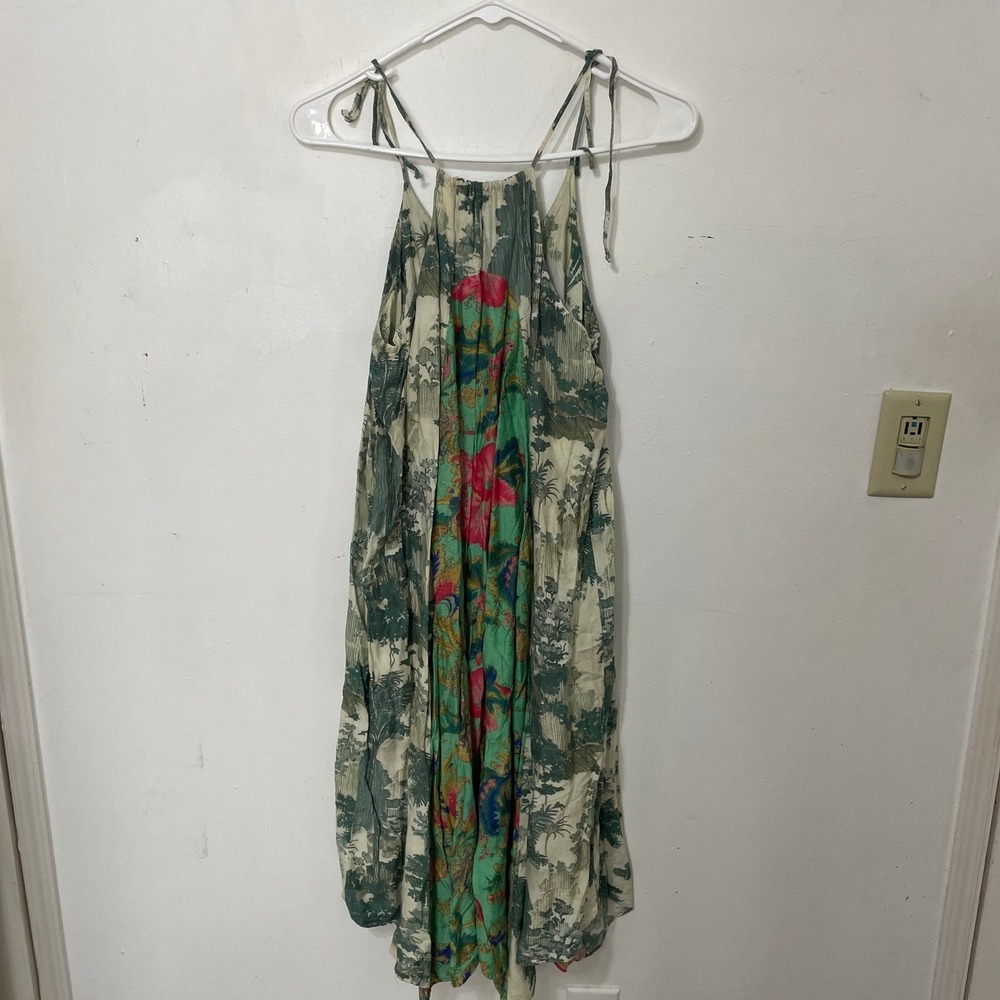 Maeve Anthropologie Mixed Print Halter Midi Dress Green Floral Toile XS Boho‎